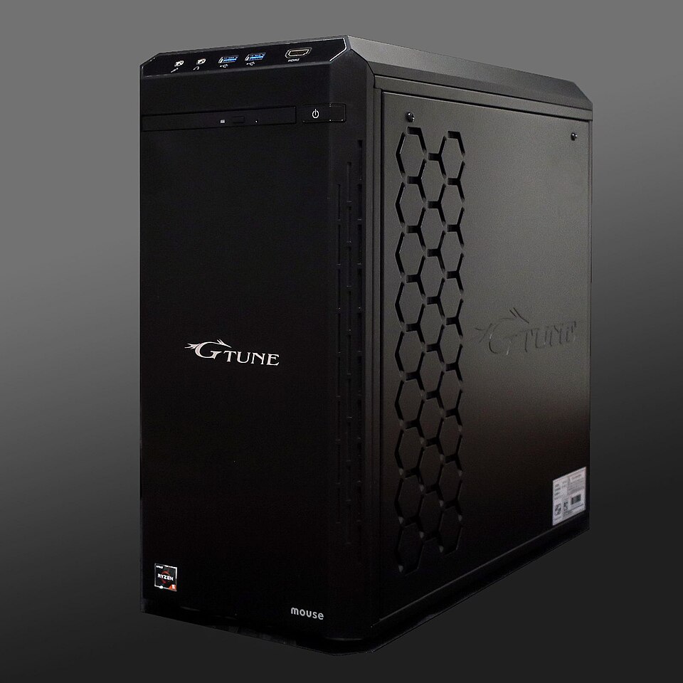 Compact gaming PC tower showing internal components and cable management