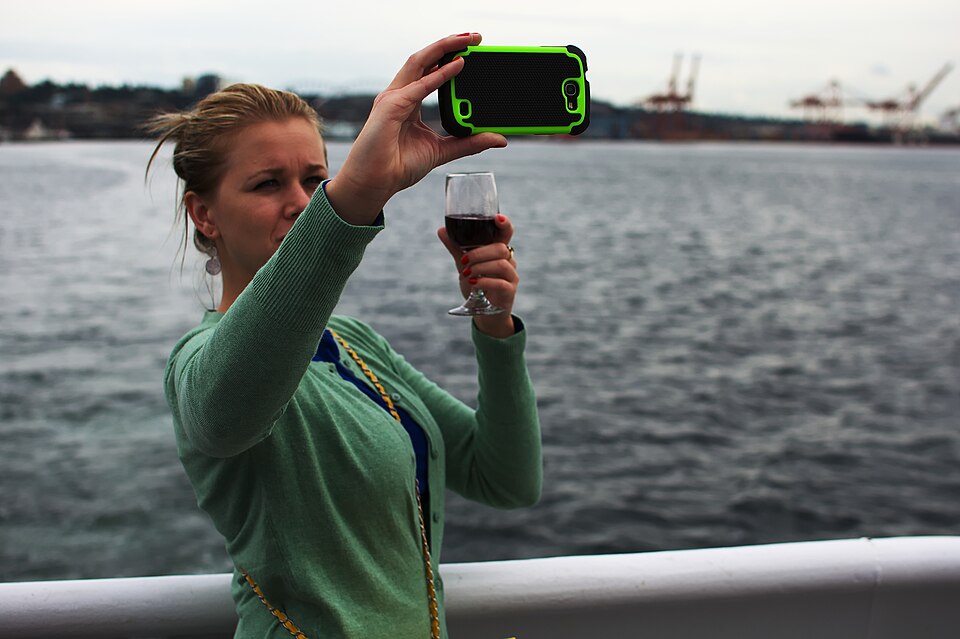 Woman taking selfie at Elliott Bay, Seattle
