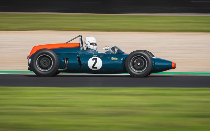 Historic Formula One car racing at Donington Park circuit