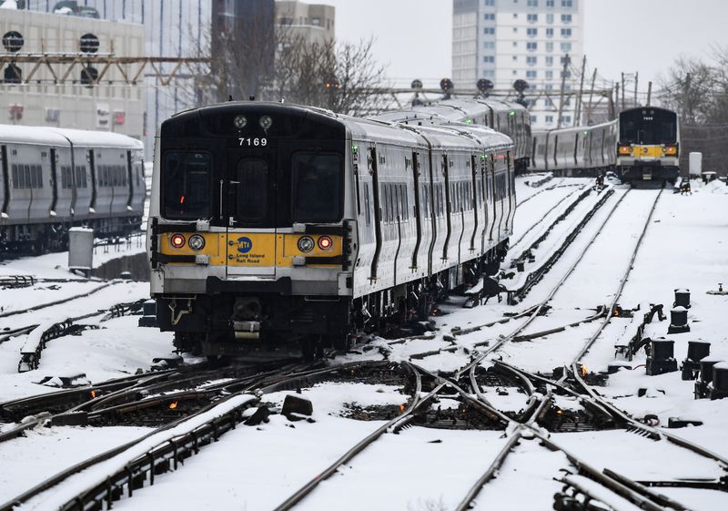 LIRR M-7 trains lined up at Jamaica station