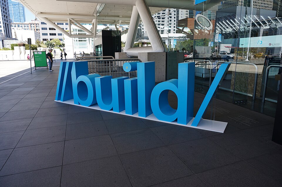 Microsoft Build conference sign at the event venue