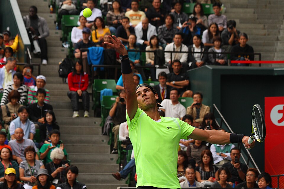 Rafael Nadal serving at 2010 Japan Open Tennis Championships