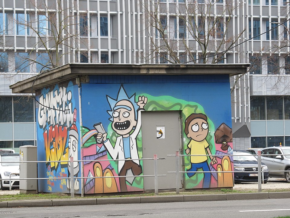 Rick and Morty street art graffiti mural in Li&egrave;ge, Belgium