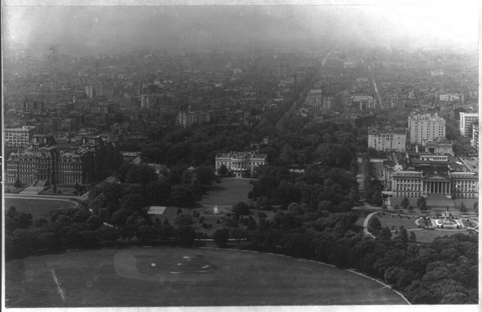 The White House exterior view from Washington Monument
